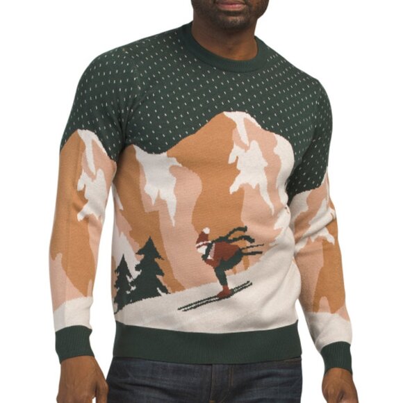 NEW ASPEN Crew Neck Landscape Design Sweater navy for men 267tn - Picture 2 of 3